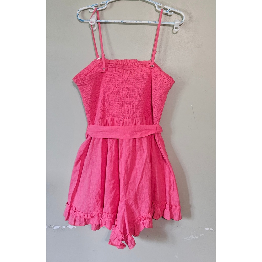 Zexxy Pink Smocked Ruffle Romper Cotton Linen Blend‎ Sleeveless XXL